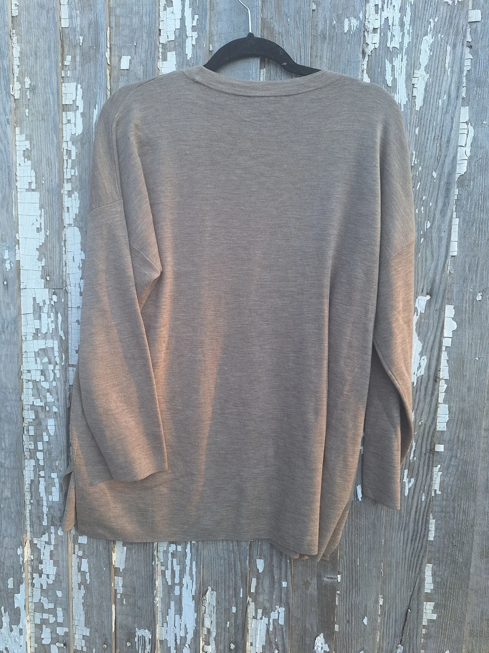 Eileen Fisher Relaxed Crewneck Sweater in Taupe Merino Wool Size Large